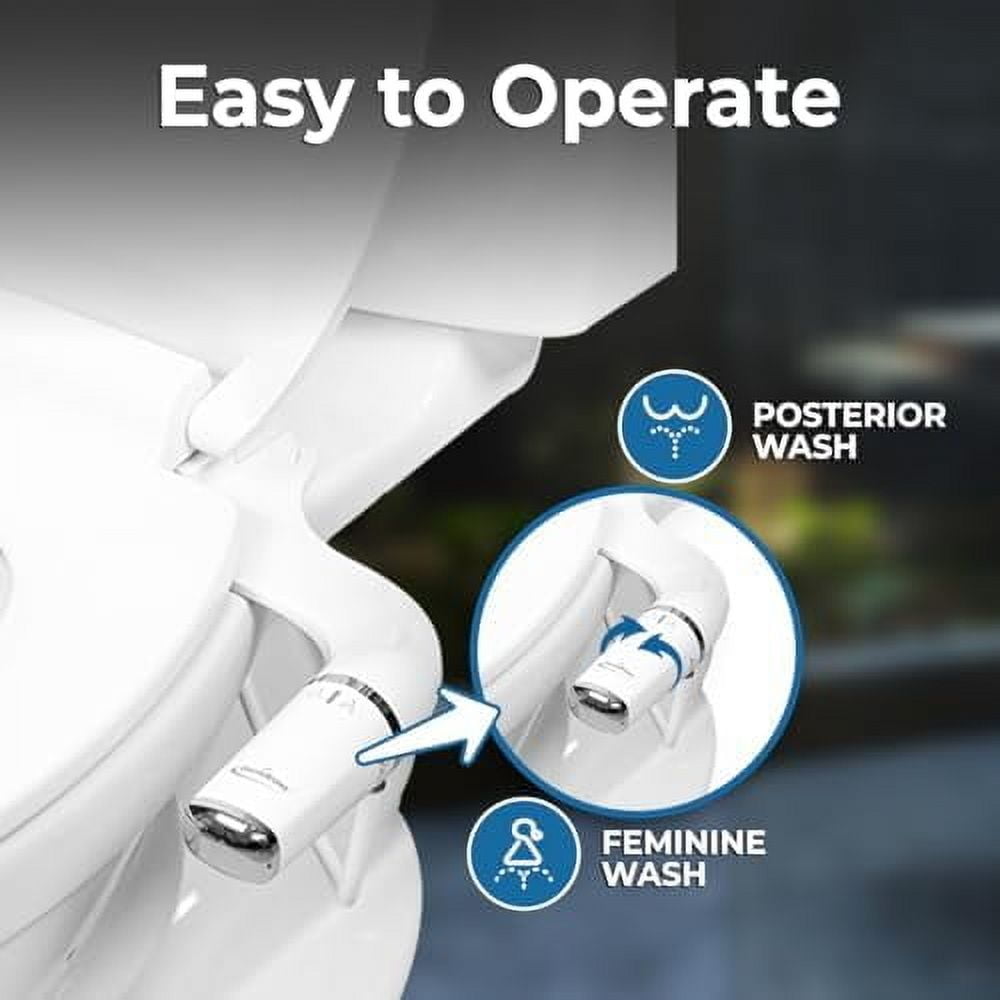 Bidet Attachment for Toilet - Ultra-Slim Left Handed Hygienic Bidet Attachment For Existing Toilets - Bidet Toilet Seat Attachment with Pressure Controls - Travel Bidet Included