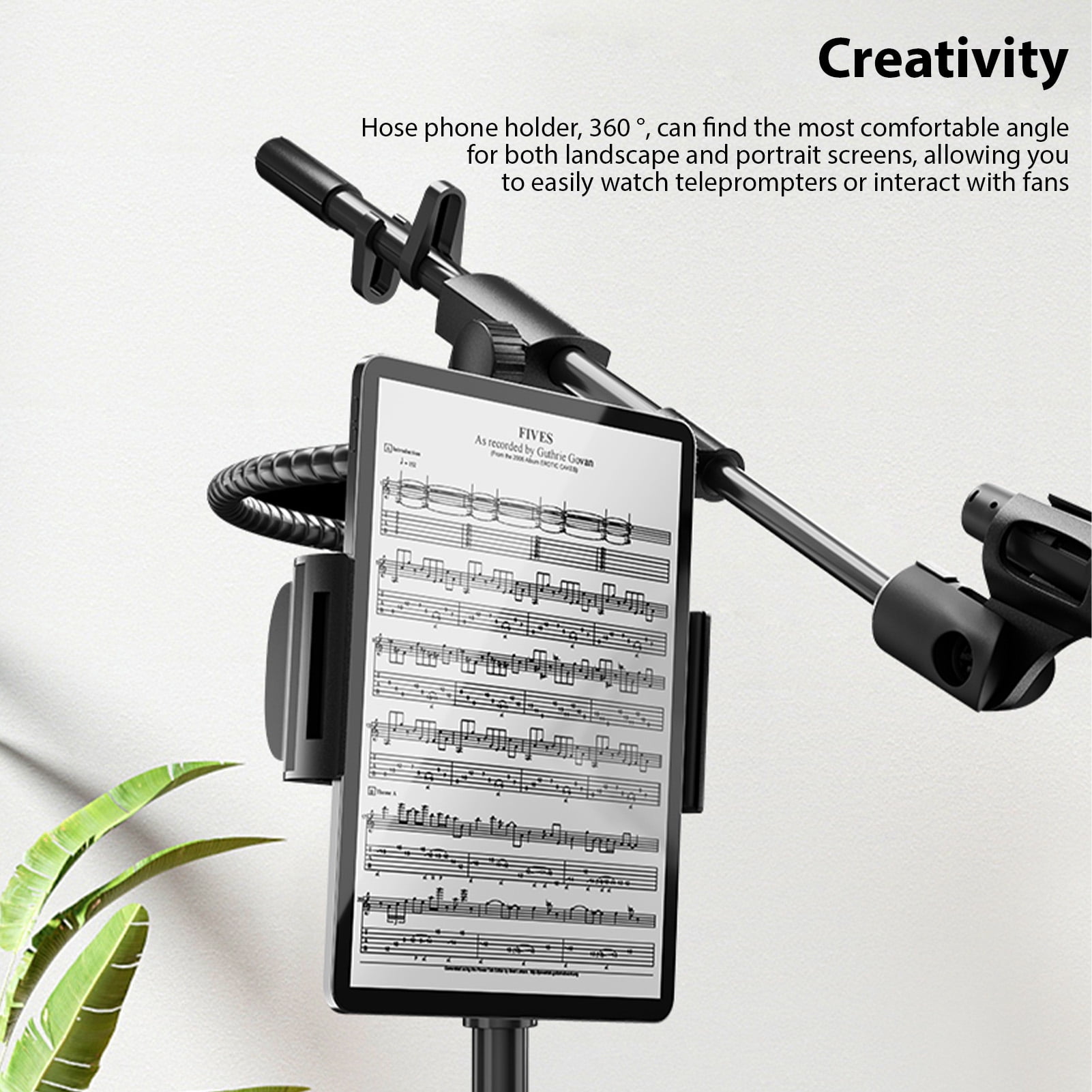 GUITTO GMS-04 Black Dual Device Tripod Microphone Floor Stand & Adjustable Boom Arm with Phone/Tablet Holder - 70 in / 177 cm