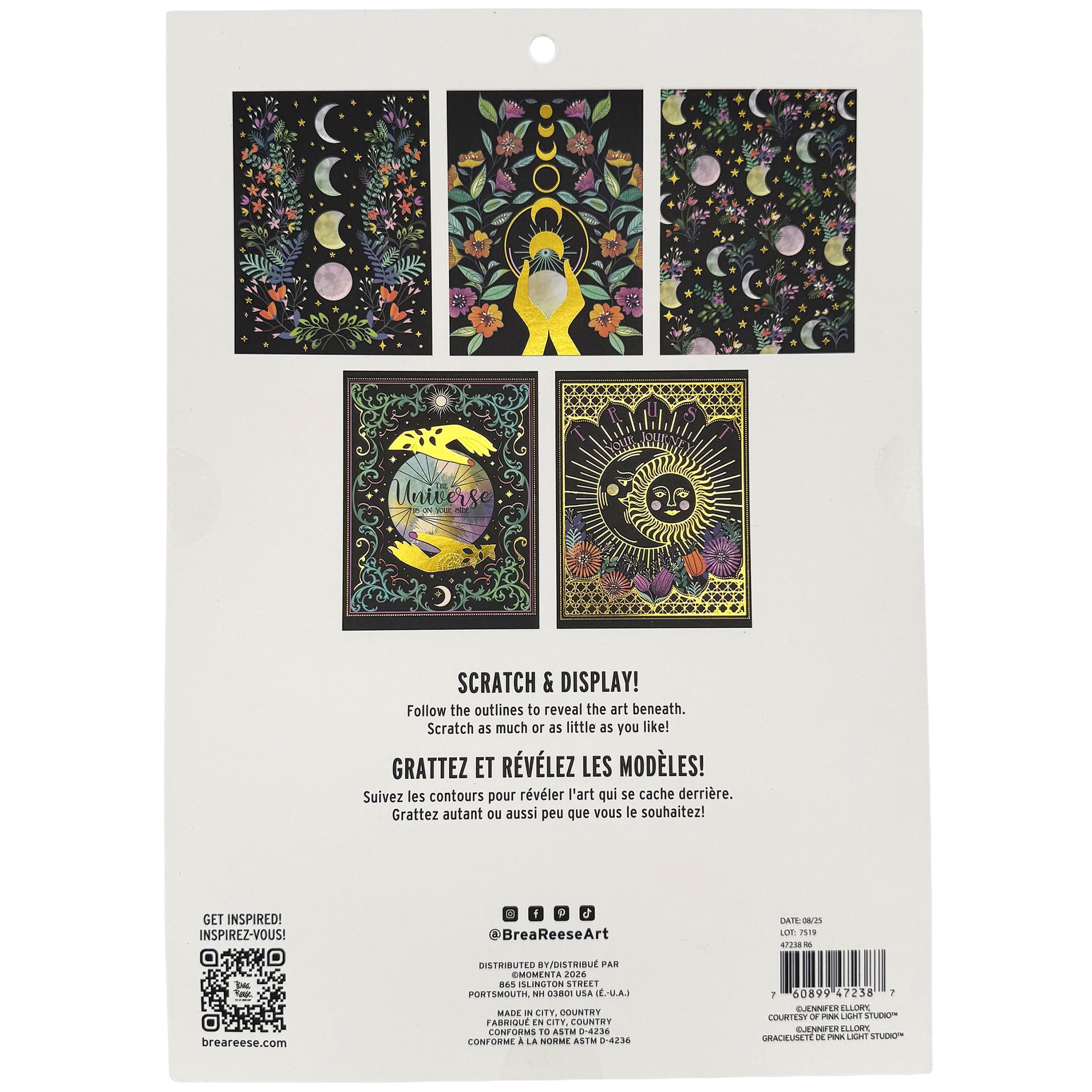 Brea Reese: Scratch Art Paper Pad - Spring Celestial - 5 Nature Designs, Metallic Foil, Dual-Tip Stylus & Brush, Easy-to-Frame 9x12 Pages, Adult Craft