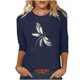 thumbnail image 2 of ICHUANYI Clearance Women's Fashion Printed Loose T-shirt Mid-length 3/4 Sleeves Blouse Round Neck Casual Tops(Navy, S) ICHUANYI WER2023081402545, 2 of 4