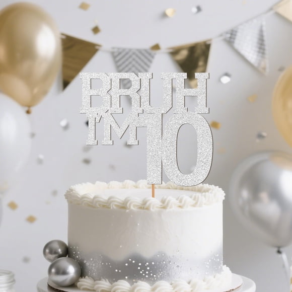 Cake Topper Sacguguber Silver Glitter Brush I'm 10 Birthday