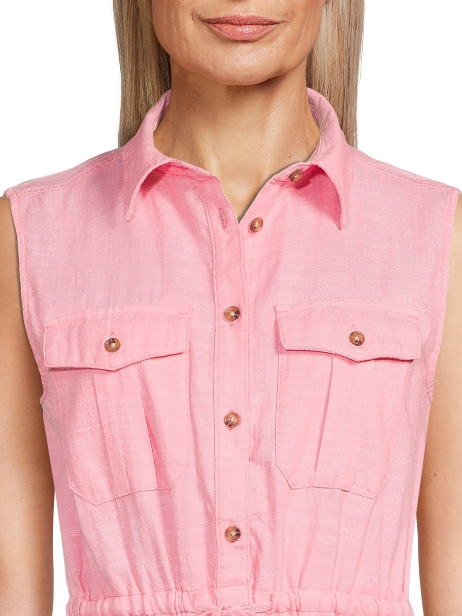 Time and Tru Women's Sleeveless Utility Shirt Dress