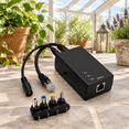 2-Pack Active Gigabit PoE Splitter Adapter with Multi-Size Tips, 5V/9V ...