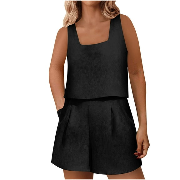 Summer Plus Size Two Piece Outfits for Women Fashion Two Piece Casual Shorts With Pockets Set Short Sleeved Solid Color Casual Neck Top Shirt Set