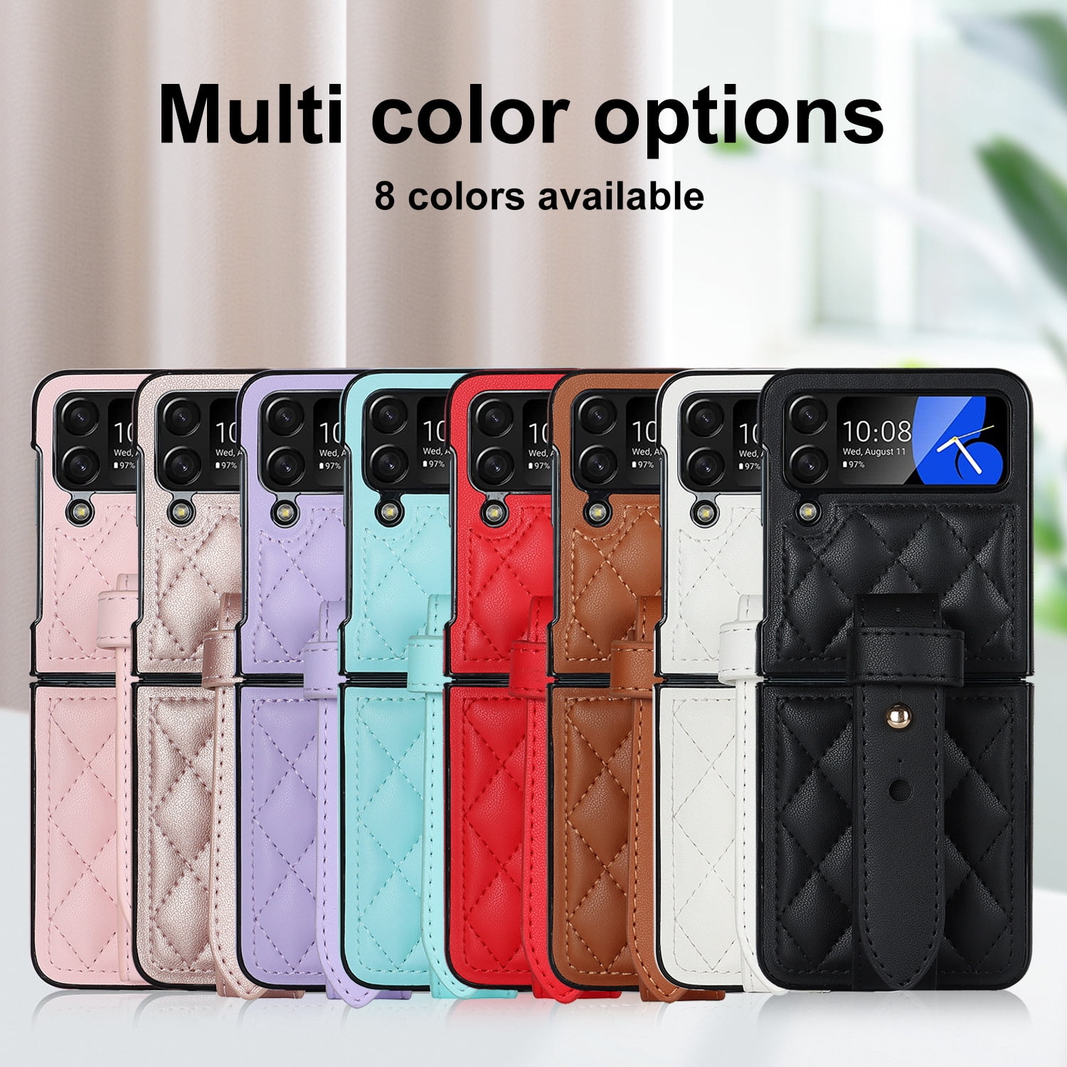 Fashion wrist strap folding phone leather case for Samsung Galaxy Z flip4