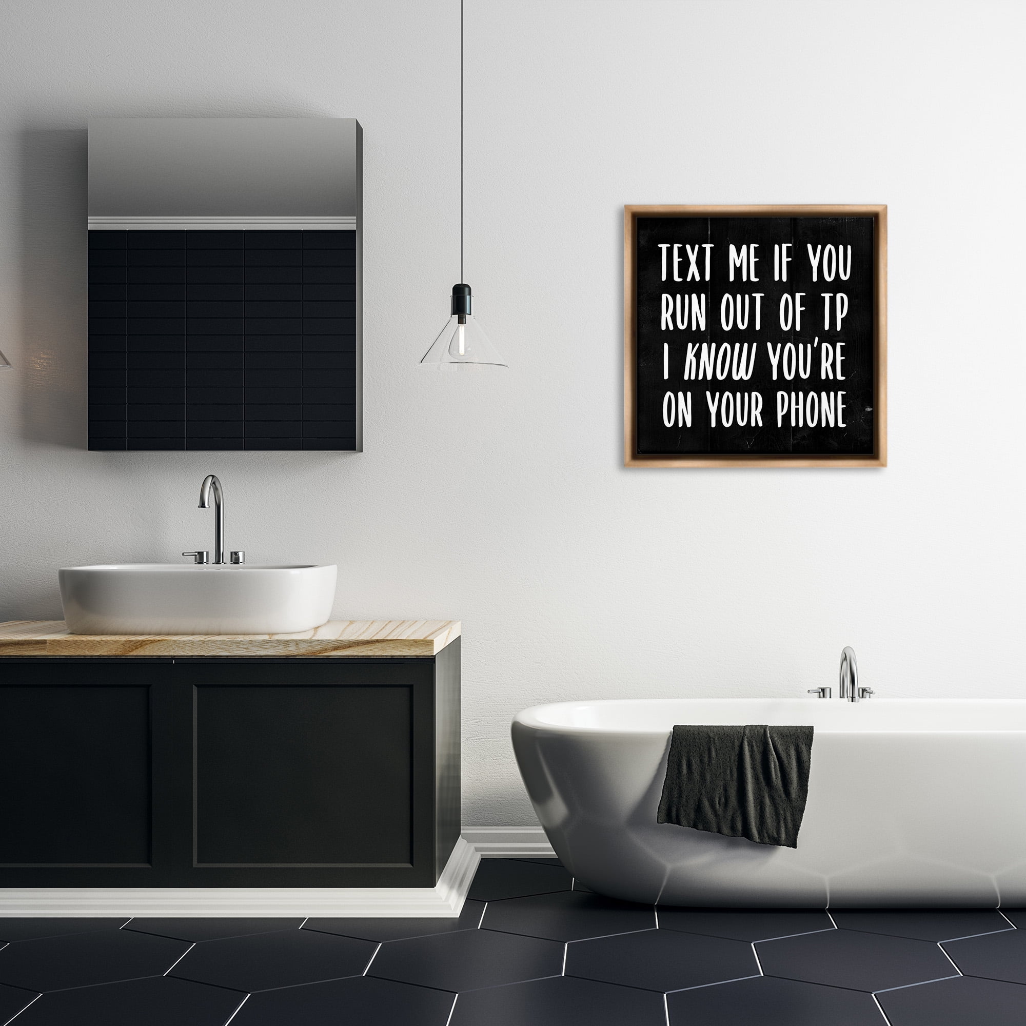 Stupell Industries Text Me For TP Funny Bathroom Typography Painting Brown Floater Framed Canvas Art Print Wall Art, 25 x 25