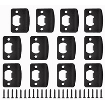 12 Pcs Square Round Corner Door Strike Plates, Black Stainless Steel Deadbolt Covers, with Screws Reinforcement Kit