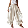 thumbnail image 3 of Lumtrix Womens Cotton Linen Wide Leg Balloon Pants Casual Cropped Ruffle Palazzo Flowy Pants with Pockets Beige L, 3 of 6