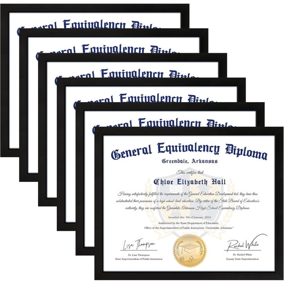 EnjinZZ 11x14 Diploma Frame, Black Picture Frame with Clear Plexiglass, 6 Pack Certificate Frame for Wall Display, 11x14 Document Frame, High School Diploma Frame