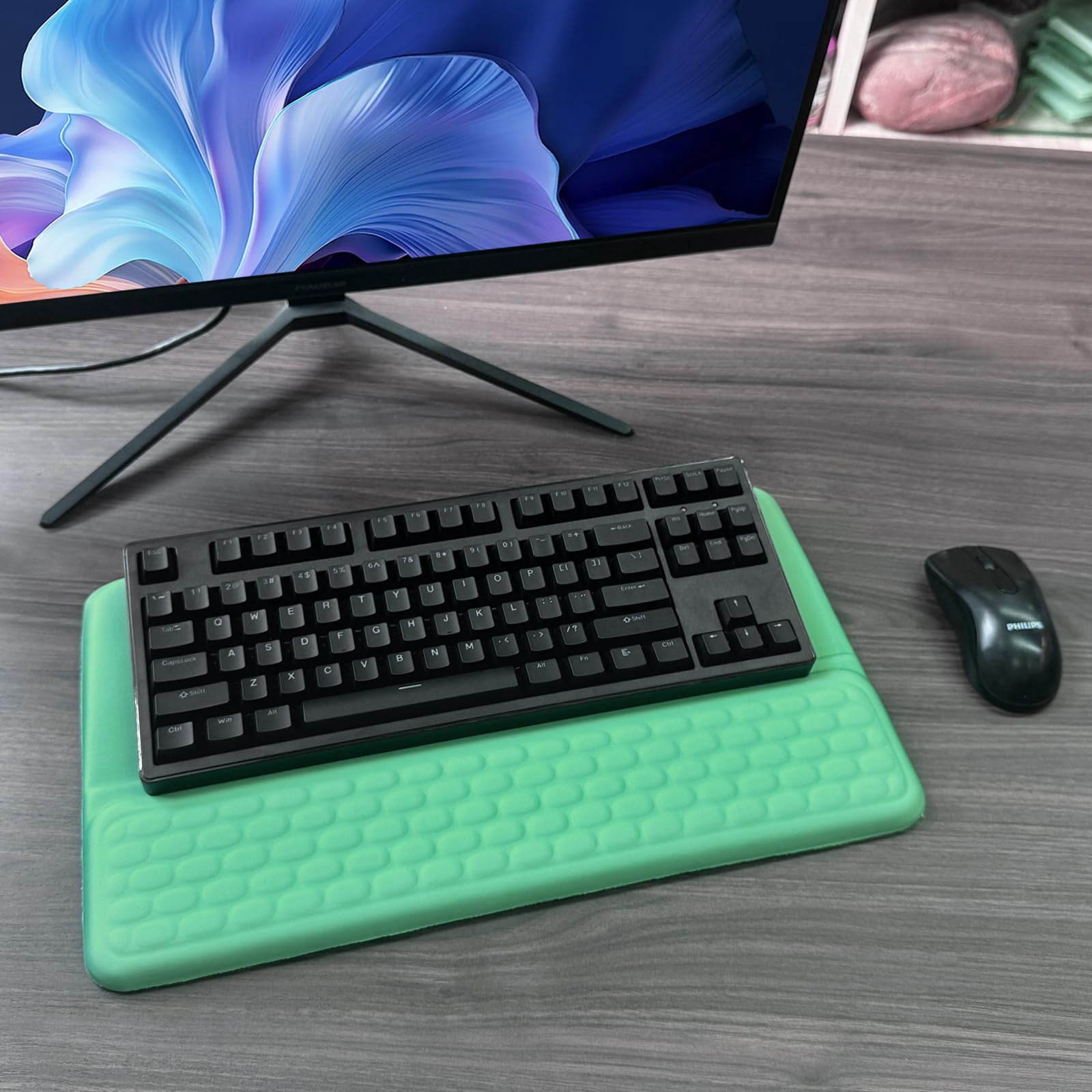 Computer Stand With Wrist Rest  Tilted Holder - Riser Pad Tray Support For Office Home Green