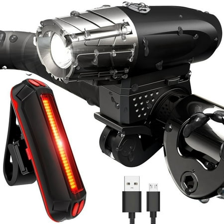 2pcs USB Rechargeable Bike Light Waterproof Front Light Headlight and Tail Back Light Kit for Mountain Bike Road