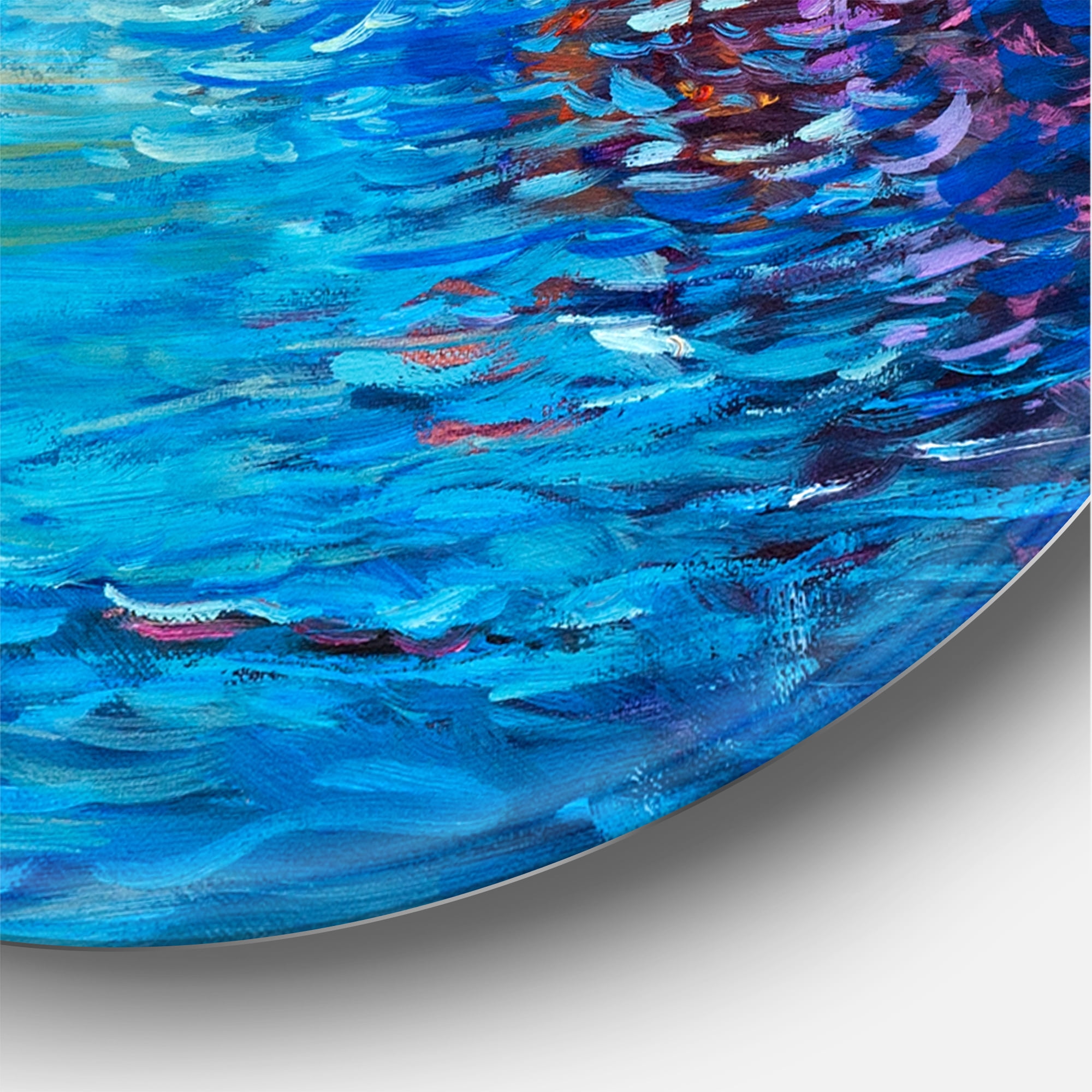 Designart 'Boats Near Coastal Town Resting On The Water I' Nautical & Coastal Circle Metal Wall Art 29x29 - Disc of 29