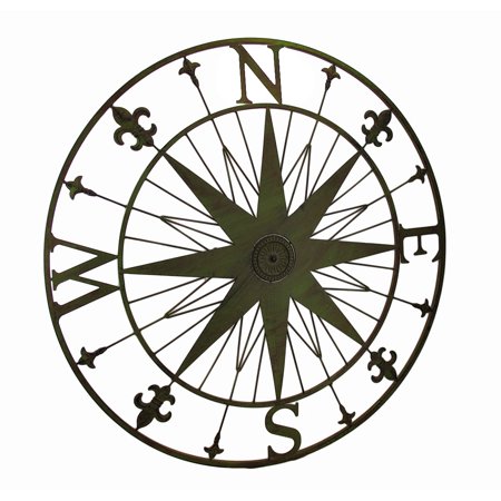 Compass Rose Fleur De Lis Vintage Finish Metal Wall Hanging