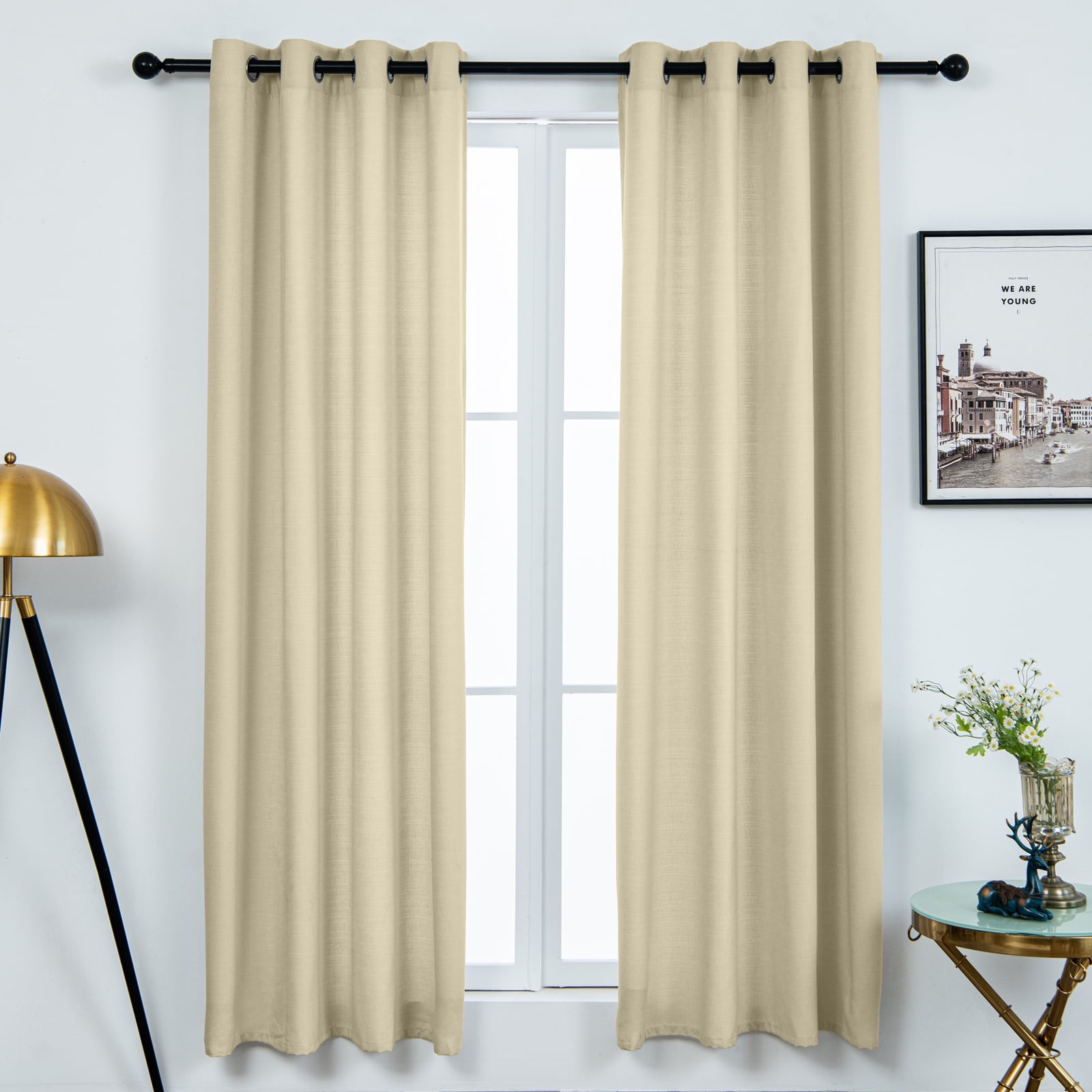 RISSIEN Linen Blended Rustic Curtains 84 inch Length 2 Panels for Living Room Pinch Pleat Textured Thick Light Filtering Privacy Window Drapes Grommet Top for Bedroom 7ft (52x84 Cream)
