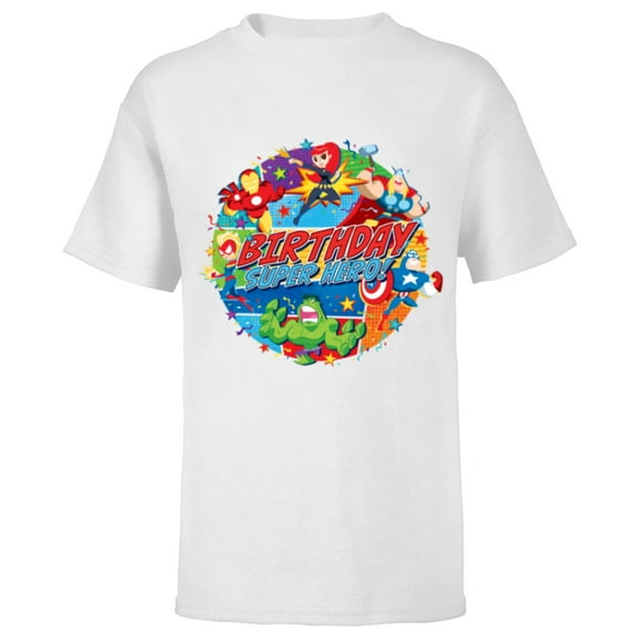 Marvel Avengers Birthday Super Hero - Short Sleeve T-Shirt for Kids - Customized-White