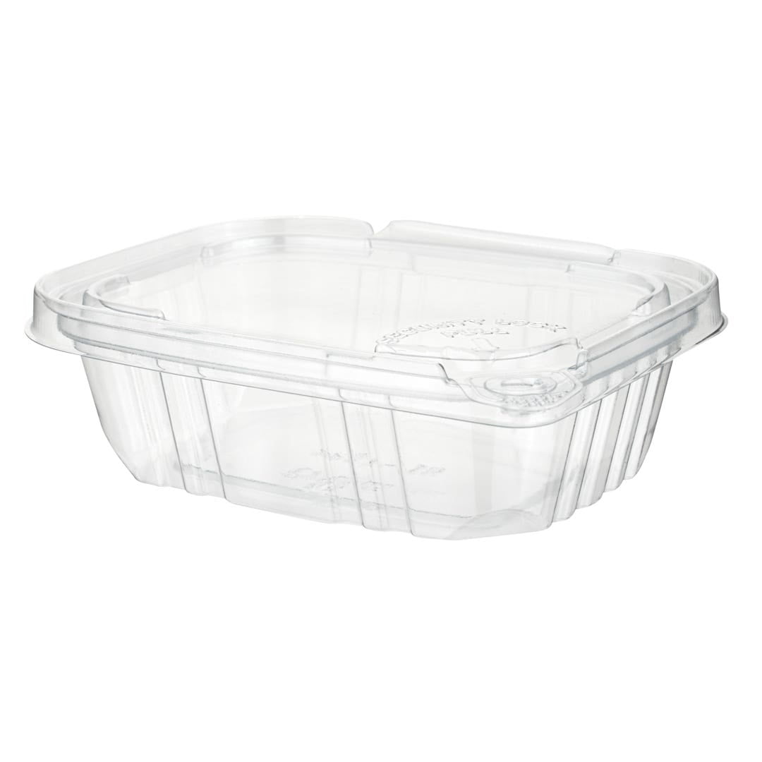 Tamper Tek 13 oz Rectangle Clear Plastic Container - with Lid,  Tamper-Evident, 4 Compartments - 7 x 5 1/2 x 1 1/2 - 100 count box