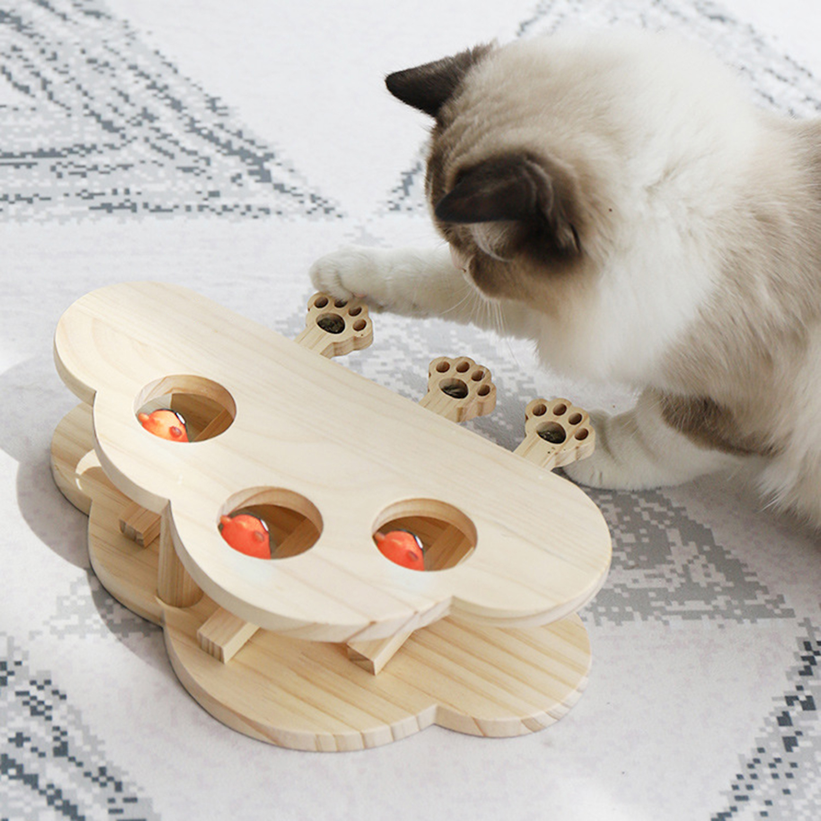 YIFAEUX Whack-A-Mole Cat Toy Wooden Interactive Cloud Shaped Cat Toy Whack A Mole Game Scratcher Cat Toy for Indoor Use