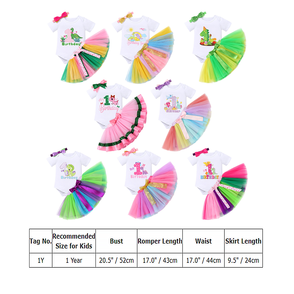 IBTOM CASTLE Infant Baby Girls Dinosaur Themed Party 1st Birthday Outfit Princess Romper + Tutu Skirt + Headband Clothes Set for Photo Shoot 1 Year Green