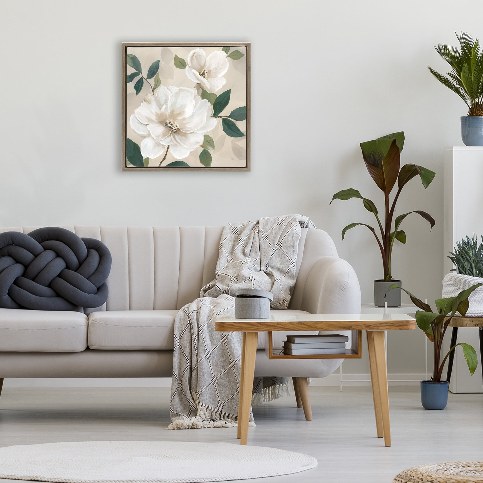 Stupell Industries Serene White Magnolia Study Brown Framed Floater Canvas Wall Art, design by Nan