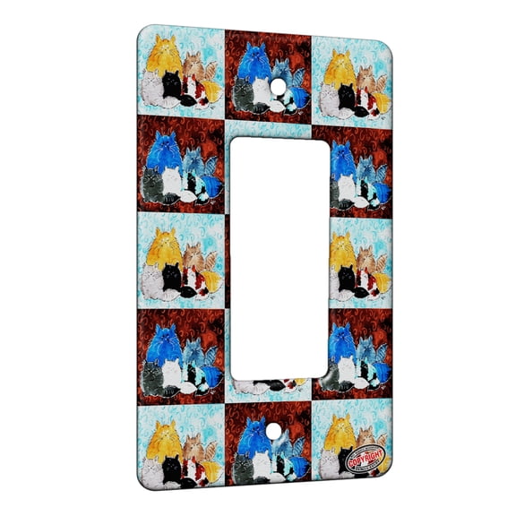 KuzmarK™ 1 Gang Rocker Wall Plate - Maine Coon Kitty Family Mama and Four Kittens Abstract Cat Pattern Art by Denise Every