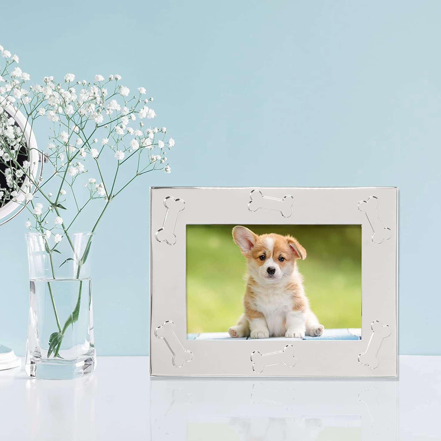 4x6 Silver Metal Dog Picture Frame - Dog Bone Design