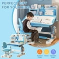 thumbnail image 5 of Cixusio Height Adjustable Kids Desk and Chair Set Children Multifunctional Interactive Workstation Study Table Ergonomic Desk Chair w/Book Stand Tilting Desktop & Drawer for School Writing Study Play, 5 of 13