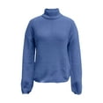 thumbnail image 4 of Duoif Sweaters for Women Trendy Womens Top Turtleneck Solid Color Loose Pullover Sweater Women's Sweaters Womens Tops Blue M, 4 of 5