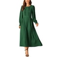 thumbnail image 2 of INSPIRE CHIC Women's Dress Crewneck Long Sleeves Frilled A-Line Midi Dresses with Pockets Dark Green M, 2 of 5