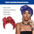 thumbnail image 4 of Bonnets à Fleurs Scintillants avec Strass pour Femmes, Écharpes de Tête Multi-Couches, Style Ethnique, Soirée Banquet, Turban, Rouge, 4 of 5