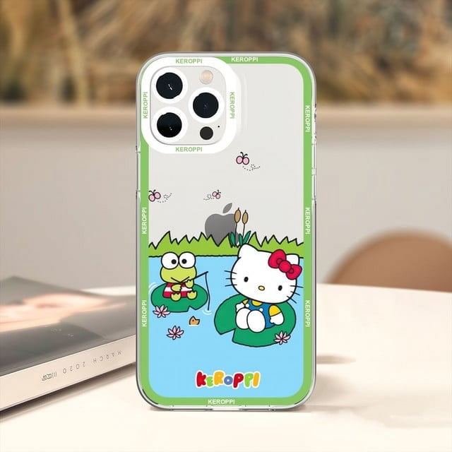 wangyu MINISO Sanrio Keroppi Phone Case For iPhone 11 12 Mini 13 14 15 Pro Max Transparent Shell