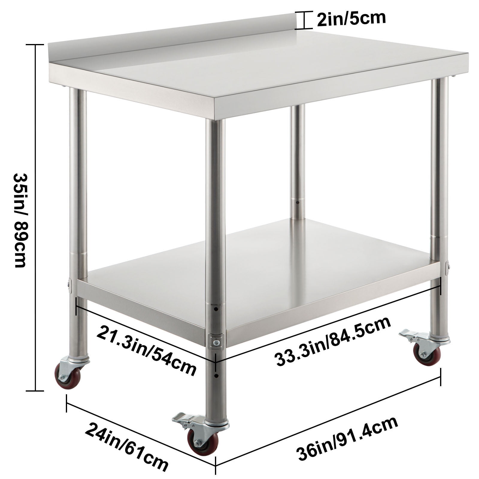 KFFKFF Stainless Steel Adjustable Undershelf and Casters Prep Table, Silver
