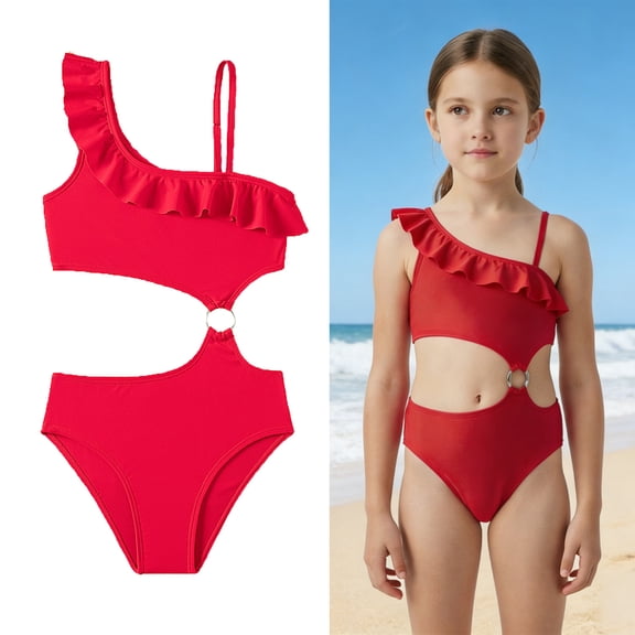 Swimsuit for Kids Ruffle 2 Piece Girls Bikini Sets with Chest Pad Girls Size 5-6 Years Swimsuit