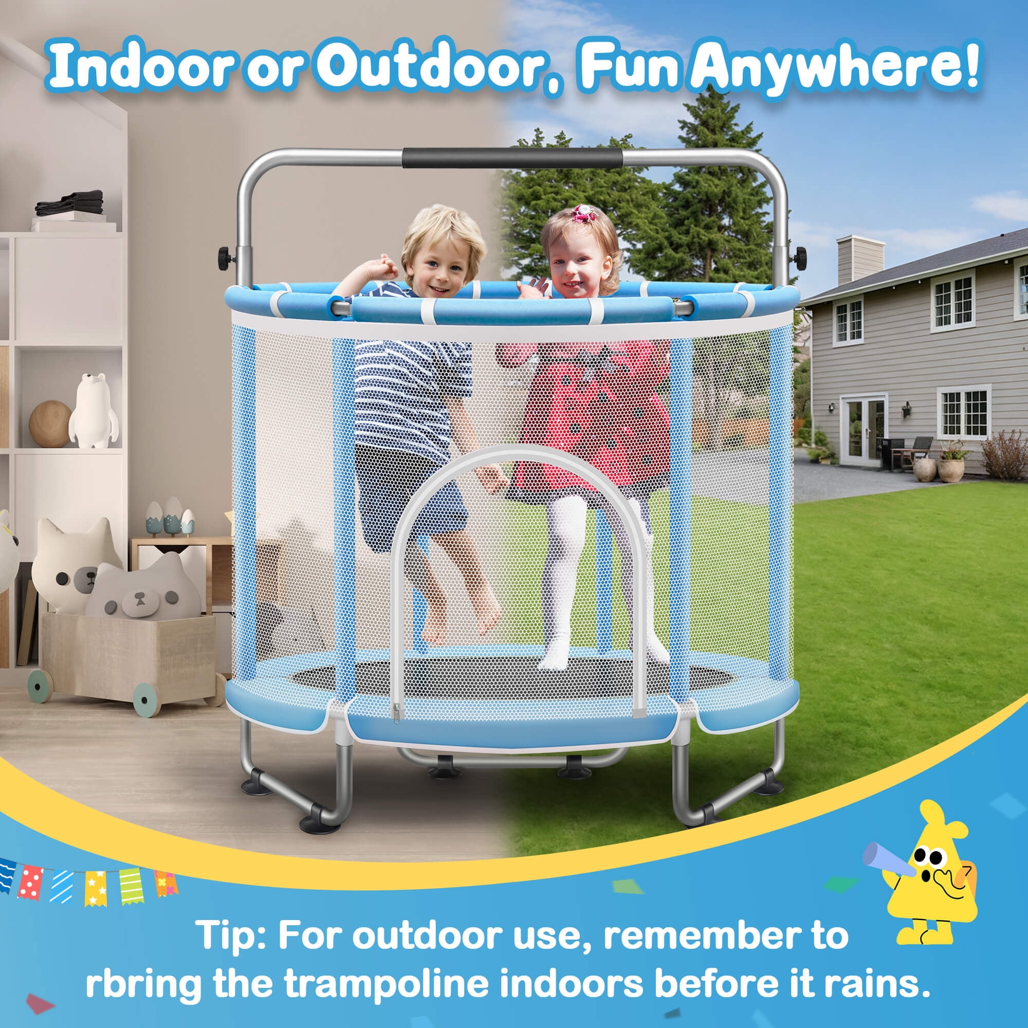 SERAY 55-65" Kids Trampoline with Safety Enclosure & Mini Balls, Indoor/Outdoor Fun for Toddlers, Durable, Quiet, and Safe Bouncing Toy for Boys and Girls