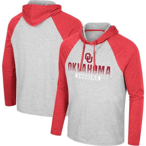 Men's Colosseum Heather Grey Oklahoma Sooners Hasta La Vista Raglan Hoodie Long Sleeve T-Shirt