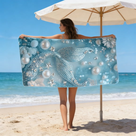 Taicans Mermaid Tail Beach Towel 27.5x55in,Soft Microfiber Quick Dry Sand Free Absorbent Towel,Sparkly Blue Ocean Print Bath Towel for Summer Pool Vacation Travel