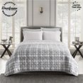 thumbnail image 3 of Dearfoams Grey Plaid Velvet Plush 7 Piece Quilt Bedding Set with Polyester Sheets, King, 3 of 7