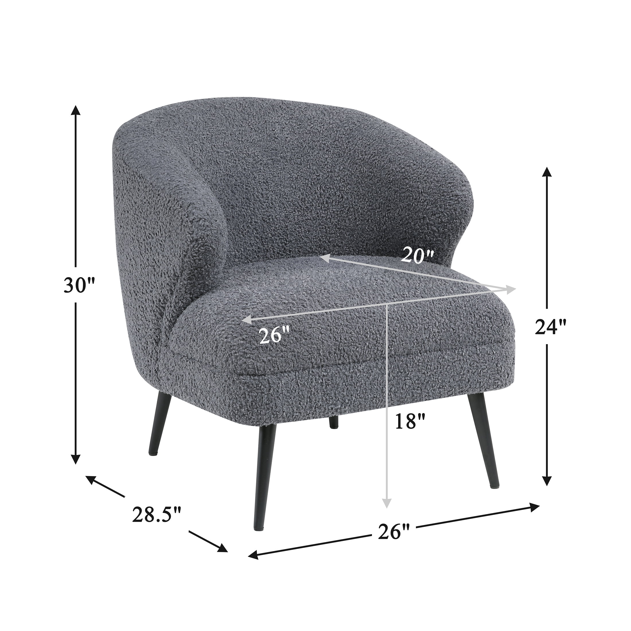 OakvillePark Crestlark Boucle Curved Back Accent Chair with Metal Legs, Dark Gray