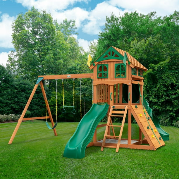 Gorilla Playsets Avalon Wood Swing Set with Wood Roof and Twister