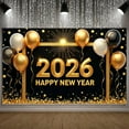 thumbnail image 6 of Gold Glitter 2026 Banner Black Background Happy New Year Banner Golden Balloons Star Decorations New Year Celebration Banner for New Year Party 2026 Celebration Holiday Gathering, 6 of 9
