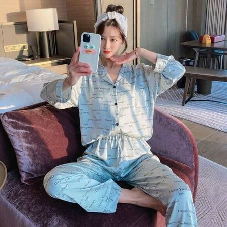 

PIKADINGNIS Women Sleepwear Plus Size Summer Pajamas Sexy Sleepwear Silk Fabric Princess Style Loose Version Pajama Set