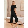 thumbnail image 3 of Ekouaer Women's Pajama Sets Short Sleeve Sleepwear Button Up 2 Piece Pj Loungewear Top and Capri Pants Black, 3 of 6