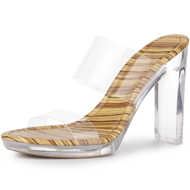 Sandalias Tacón Transparente Con Plataforma Tacones Gruesos Para Mujeres Amarillo 36