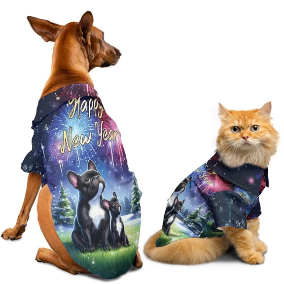 Happy New Year French Bulldog Family Cheer Winter Midnight Firework Hawaiian Summer Shirt for Small Medium Large Dog Cat Dog Lover Gifts - 02025