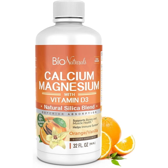 Bio Naturals Calcium & Magnesium Liquid Supplement with Vitamin D3 - Natural Formula, FOUR Types of Calcium Supports Strong Bones with Superior Absorption to Pills - 100% Vegetarian - 3