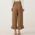 thumbnail image 5 of Womens Wide Leg Pants Drawstring Elastic High Waisted Ruffle Hem Capri Pants with Pockets Brown 2XL, 5 of 5