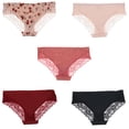 thumbnail image 4 of Marilyn Monroe Women's Sexy Lace Hipster Brief Panties 5 Pack - Black & Cherry Red Floral Checks - X-Large, 4 of 9
