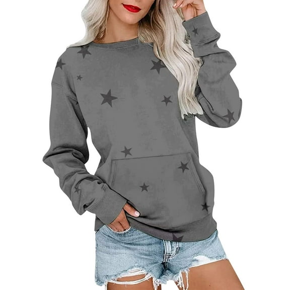 Women's Hoodless Round Neck Long Sleeve Sweatshirt, Soft Comfort Fleece Casual Plus Size Pullover Top for Autumn Winter Season Daily Lounge Wear, Street Fashion and Outdoor Activities Grey L