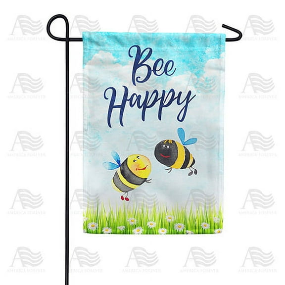 America Forever Bee Happy Garden Flag 12.5 x 18 inch Positive Inspirational Religious Double Sided Spring Summer Seasonal Yard Outdoor Daisy White Floral Decorative Motivational Garden Flag
