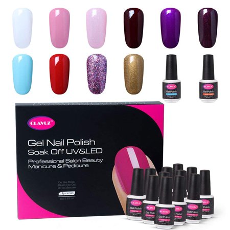 CLAVUZ Gel Nail Polish Set C001,12PCS Soak Off UV Gel Nail Lacquer with Top and Base Coat Nail Art New Starter Kit 8ML Long Lasting Varnish Comes Packed in Exquisite Gift (Best Long Lasting Base Coat)