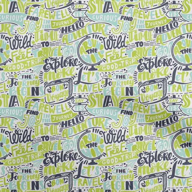 oneOone Velvet Green Fabric Writing Text Sewing Material Print Fabric By The Yard 58 Inch Wide